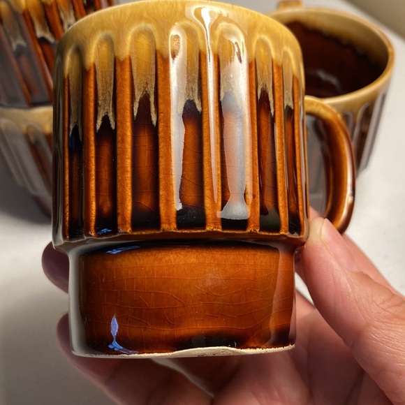 Vintage Brown Drip Glaze Stackable Mugs Set of 4 - Picture 9 of 11